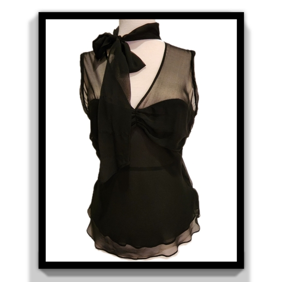 BCBGMaxAzria Silk Bow Collar Camisole Top - Picture 4 of 16